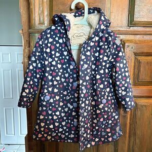 Hatley Heart Pattern sherpa lined Raincoat - Navy and Pink